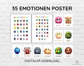 Feelings Poster for Kids (PDF) | Monster Emotions Learning Poster Set | Kindergarten Wall Decor for Daycare