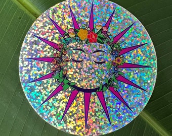 3" Circular Glitter Vinyl Sticker: Sun Goddess