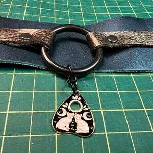 Goth Leather O-ring Collar with Cats Ouija Planchette like Dolls Kill Hot Topic image 2