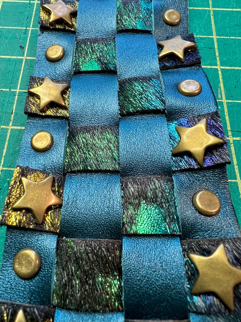 Leather Checkerboard Cuff Turquoise Stars Like Dolls Kill Hot Topic image 3