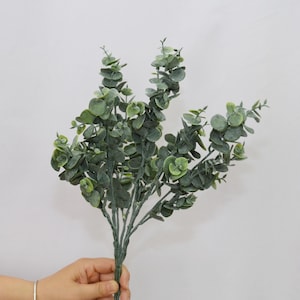 Artificial Eucalyptus Leaf Bundle, Rustic Foliage branch, Faux Greenery Bush, Flower Arrangements, Wedding Bouquet Filler, Home Floral Decor