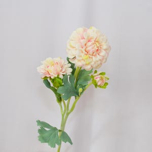 Artificial Dahlia Stem, Faux Real Touch Dahlia Flower with Leaves for Wedding Bouquet, Table Bloom Centerpieces, Home Floral Arrangements