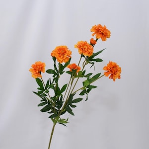 Artificial Marigold Flower Stem, Faux Tall Marigold Spray for Home Floral Decor, Wedding Arrangements, Fall Centerpieces, Silk Orange Bloom