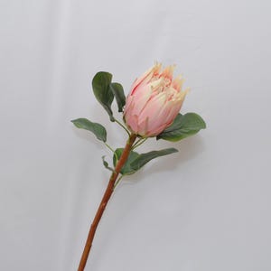Artificial Protea Flower Stem with Leaves, Realistic Faux Tropical Bloom, Home Floral Decor, Wedding Arrangement Centerpiece, Bouquet Filler