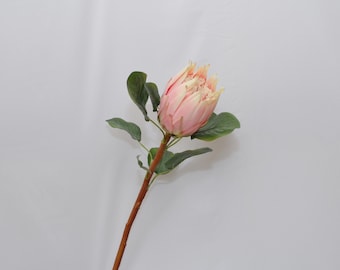 Tallo de flor de protea artificial con hojas, flor tropical artificial realista, decoración floral para el hogar, centro de mesa para arreglos de boda, relleno para ramo