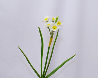 Artificial Daffodil Stem with Leaves, Faux Narcissus, Fake Spring Flower, Daffodil Decor, Kitchen Decor, Vase Fillers, Daffodil Centrepieces