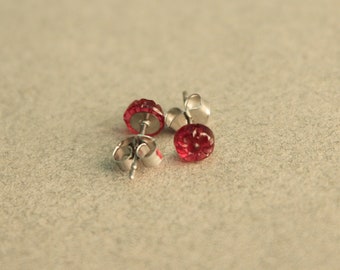 Vintage Raspberry Color Glass Post Earrings - Surgical Steel