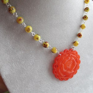 Ashlee Necklace Vintage Lucite & Glass Sterling Silver Orange and Yellow image 4