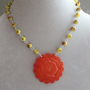 Ashlee Necklace Vintage Lucite & Glass Sterling Silver Orange and Yellow image 3