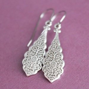 Vintage Style Embossed Antiqued Silver Earrings - Surgical Steel Earwires