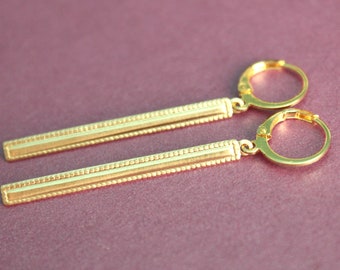 Brass Bar Earrings - Gold Plated Leverback Earwires