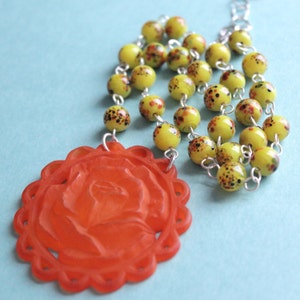 Ashlee Necklace Vintage Lucite & Glass Sterling Silver Orange and Yellow image 2
