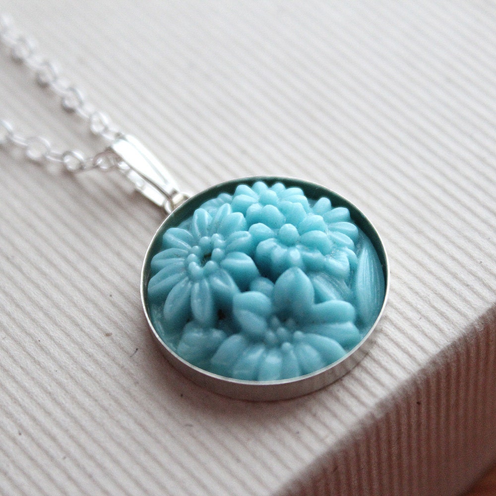 Collier Vintage Argent 925 Avec Pendentif Navette En Verre Bleu 23x10mm | Chaîne 40cm | Occasion