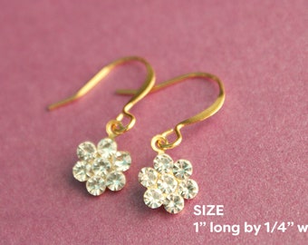 Tiny Crystal Multi-Stone Flower Shaped Earrings - Brass - Gold-Plated Earwires - Clear Crystal