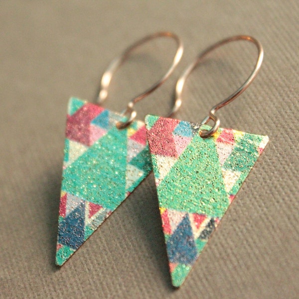 CLEARANCE - Printed Triangle Earrings - Rose Gold-Plated Earwires