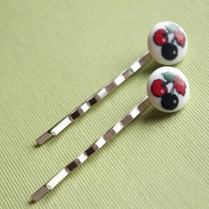 CLEARANCE - Silver Bobby Pins - Vintage Glass - Cherries
