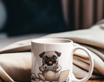 Taza de ceramica de carlino, regalo divertido para los amantes del café, día del padre, cumpleaños, mascotas, regalos para gamers, 11oz