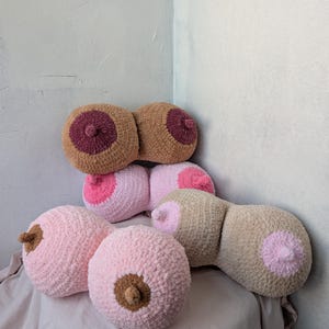 Crochet Boobie Pillow | Body Positive Plush Cushion | Maximalist Home Decor (12x6 inch)
