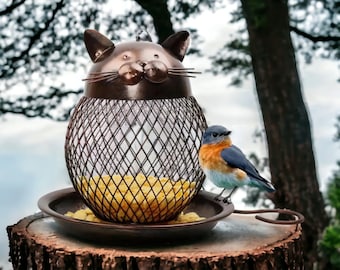 Metal Cat Shaped Bird Feeder, Garden Birdfeeder, Birdfeeder Cage, Metal Garden Decor, Garden Gift