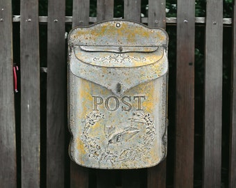 Vintage Style Post Box - Grey Bird,  Antique Mailbox, Rustic Mail Holder, Letter Box, Mail Box, Gift For New Weds