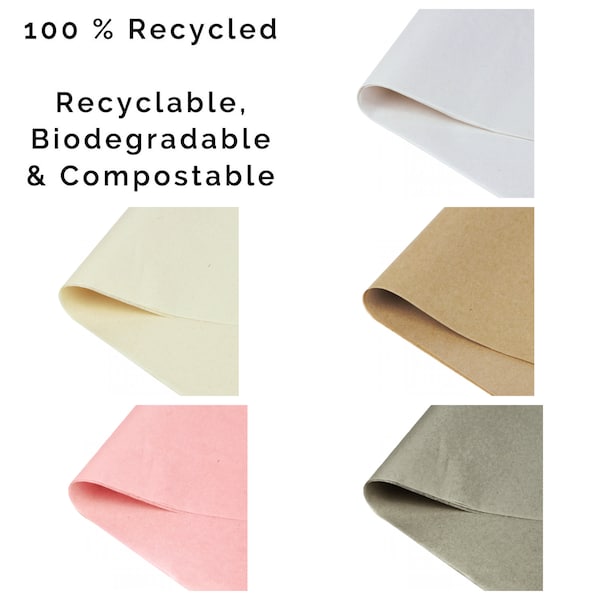 100% Recycled Tissue Paper (375 x 500mm) White, Ivory, Manilla (Kraft), Grey, Pink, Red, Purple, Black - Sustainable eco-friendly packaging