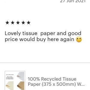 May include: Two sheets of 100% recycled tissue paper. The top sheet is white and the bottom sheet is brown. The text on the packaging reads "100% Recycled, Recyclable, Biodegradable & Compostable".