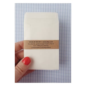 May include: White paper envelope with a brown label that reads "CICIA IN THE SKY - cicia.etsy.com Eco-friendly glassine bags made in the UK from 100% pine cellulose. Compostable & biodegradable."