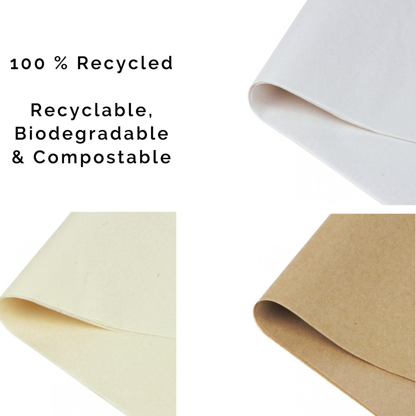 100 Recycled Tissue Paper 375 x 500mm White Ivory or Etsy