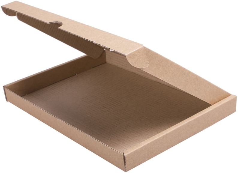May include: A brown cardboard box with the top flap open. The box is empty and has a textured surface.
