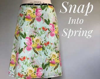 Falda snap, falda de primavera pastel ajustable, Erin MacLeod, falda de pájaro
