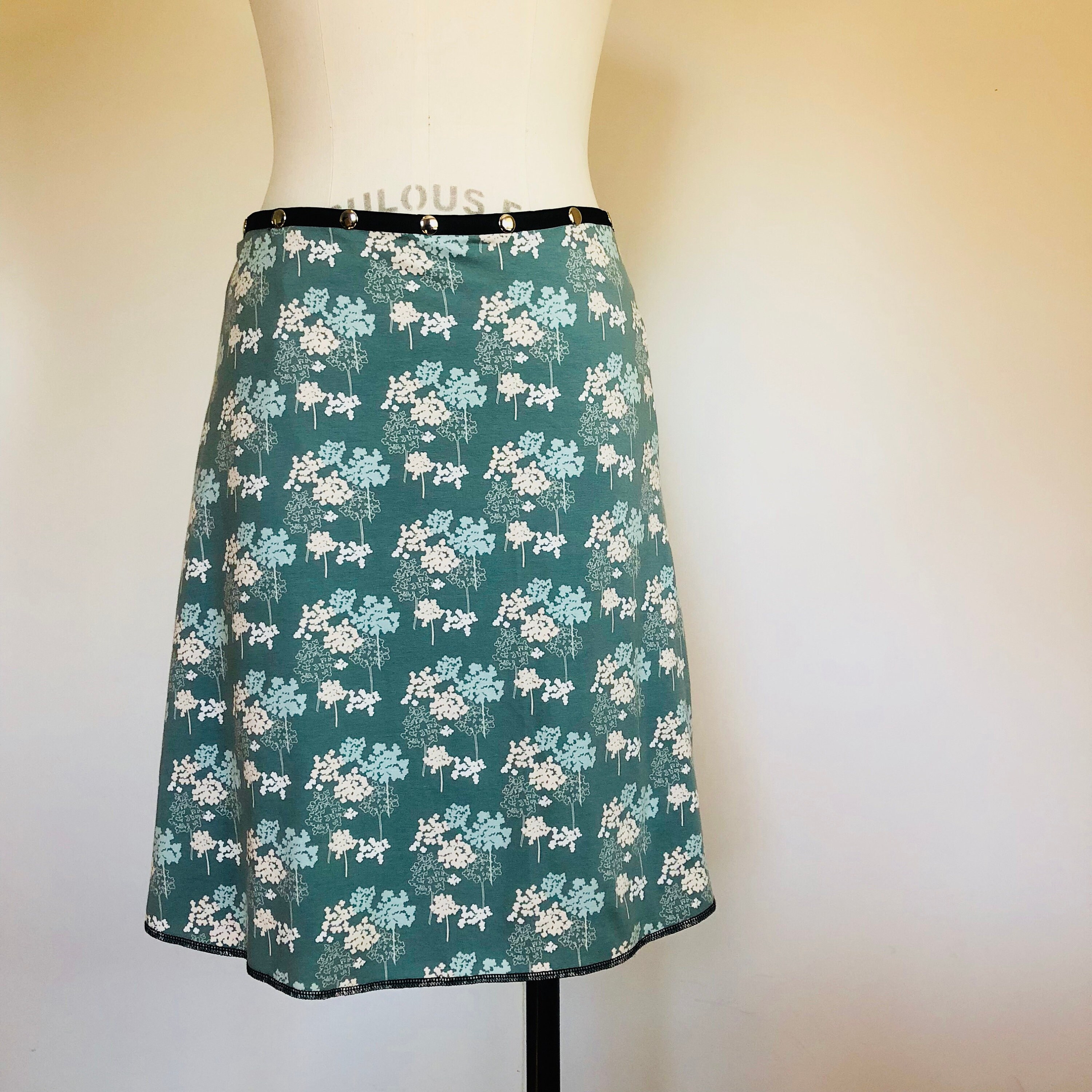 Flower Skirt, Cotton Skirt, one size, Snap Skirt, Black Skirt, Erin ...