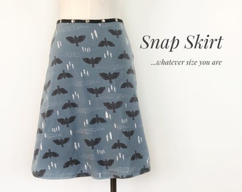 Bird Skirt, Blue skirt, Flared skirt, adjustable skirt, wrap skirt, snap skirt,  FREE SHIPPING