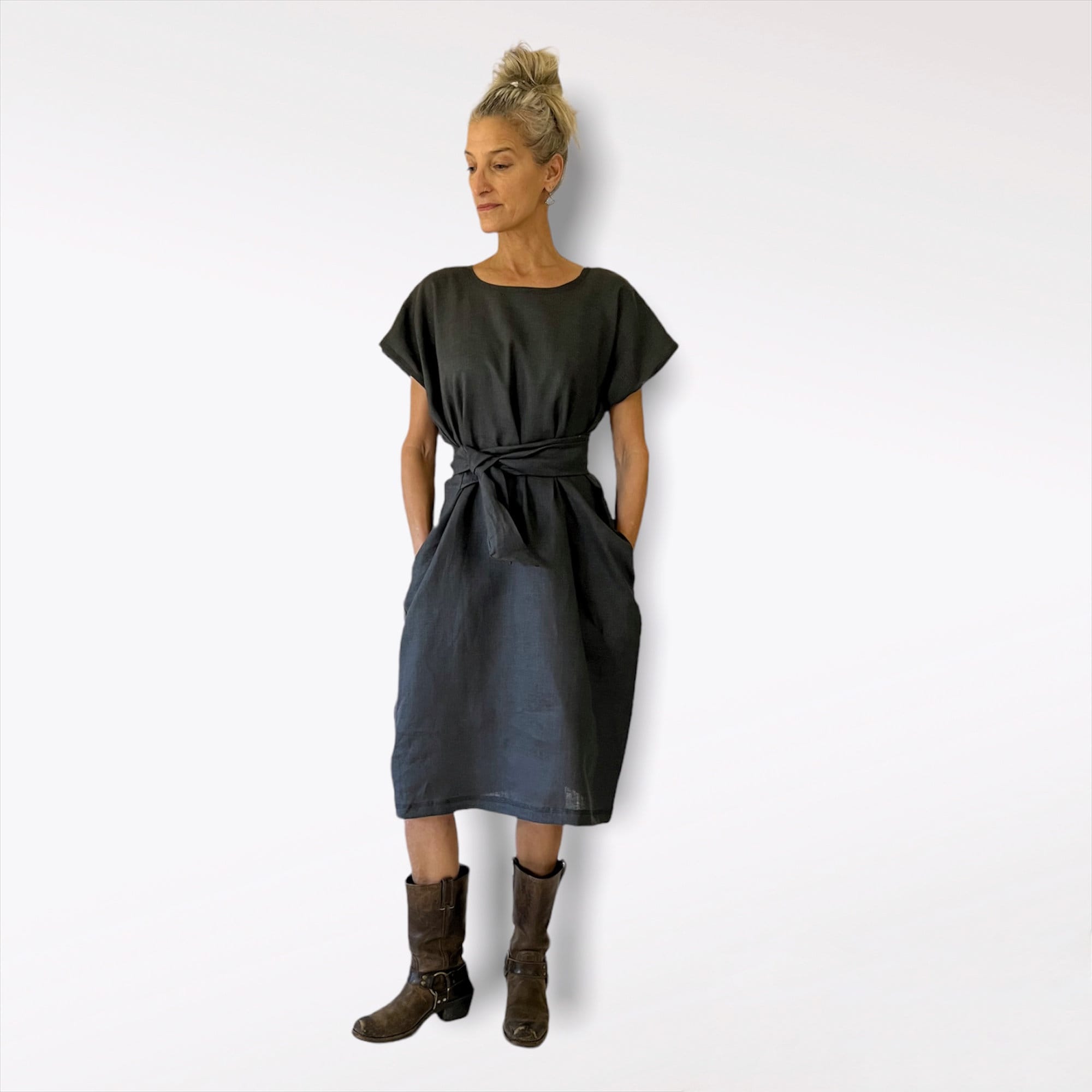 Grey linen shift dress hot sale