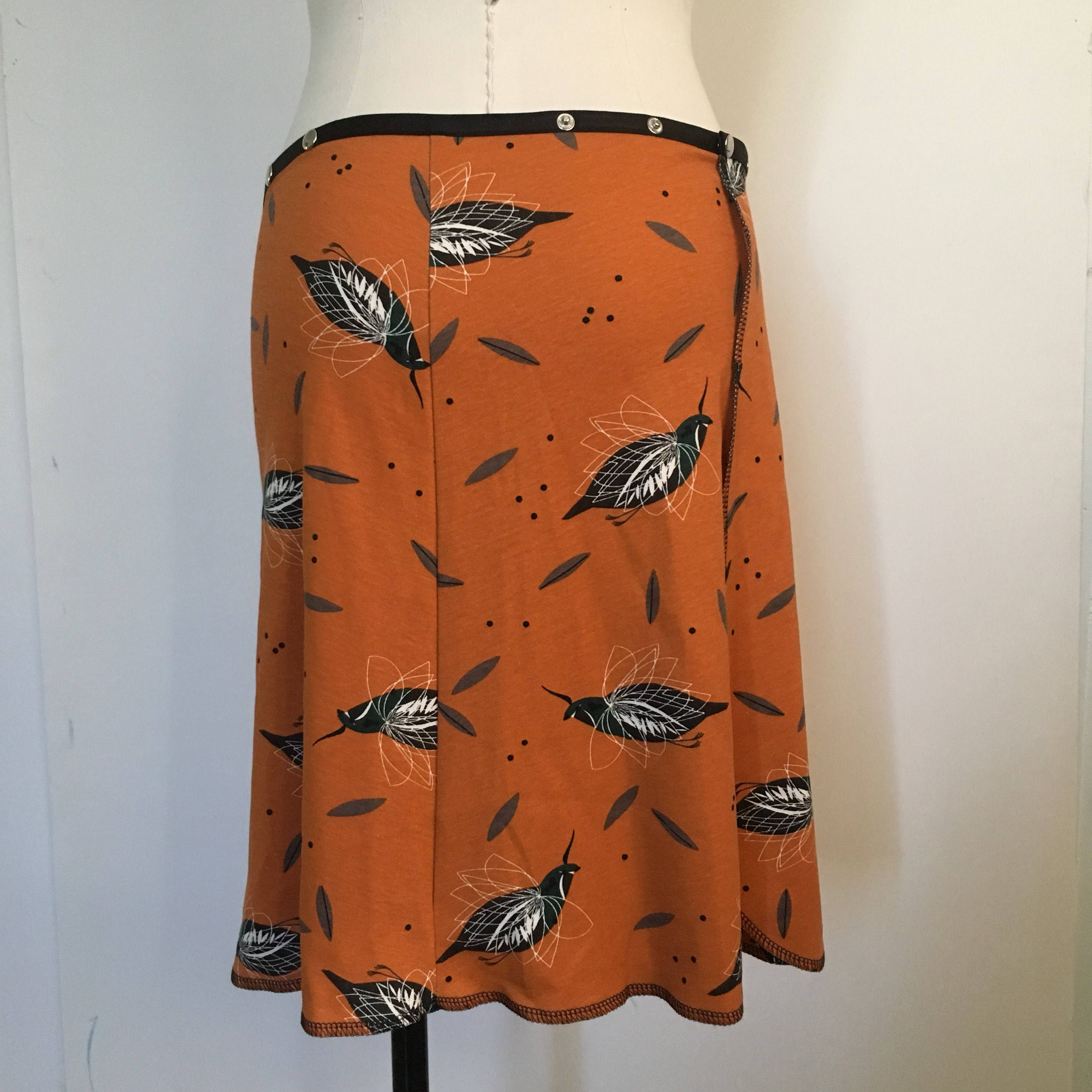 Clothing, skirt for women, orange skirt, Erin MacLeod, snap skirt, wrap