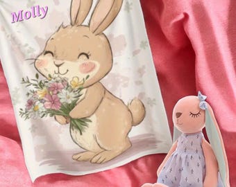 Personalized baby gift set, Personalised baby blanket, Personalised plush toy, Rabbit teddy, christening gift, baby shower gift, gift set