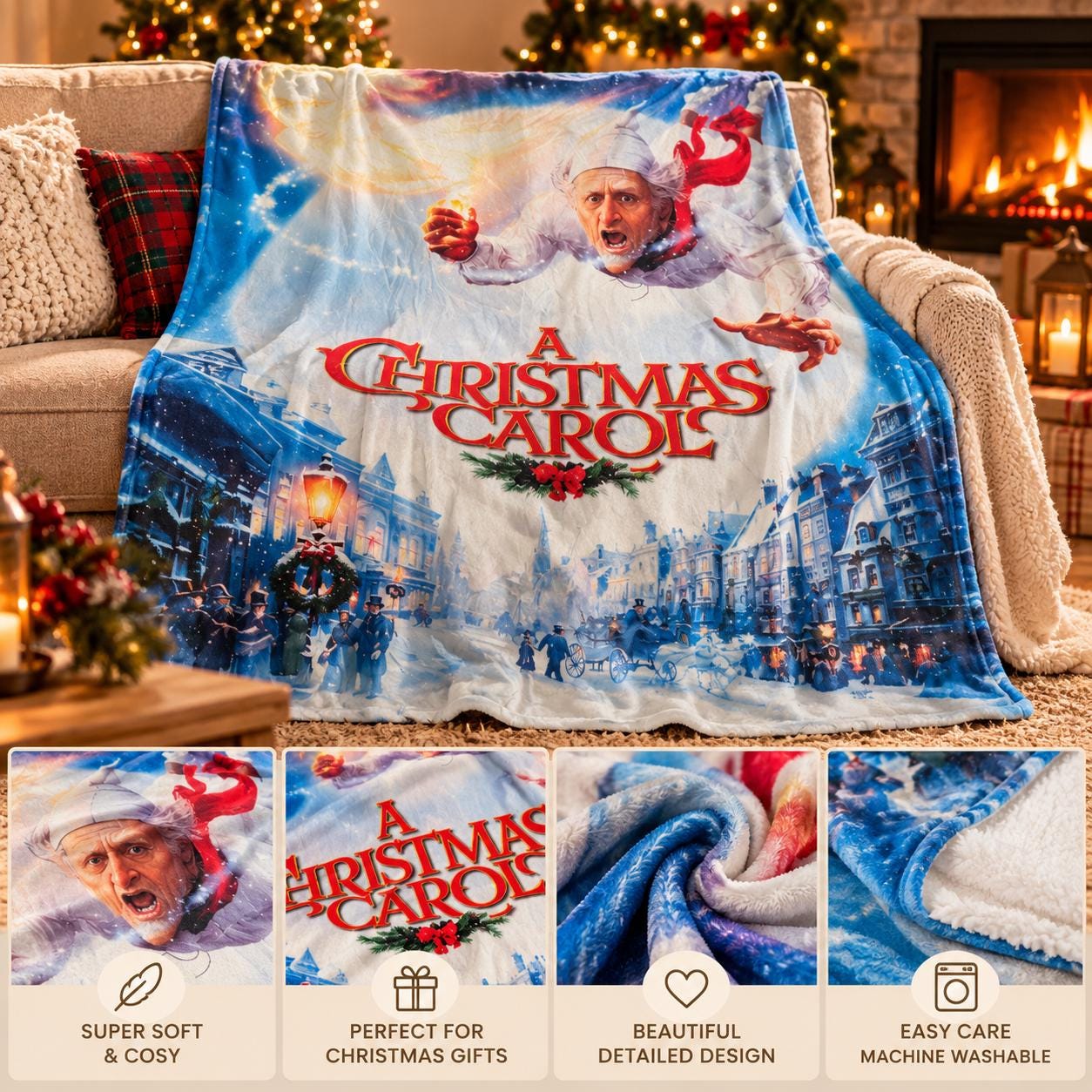 希少 USA Christmas Carol キャロル ウーブンブランケット Christmas Carol Throw - Etsy