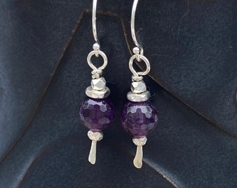 THE GARDEN Hydrangea Earrings | Purple Amethyst | Thai Silver | Argentium | February Birthstone | Hydrangea Jewelry | Hammered Handmade