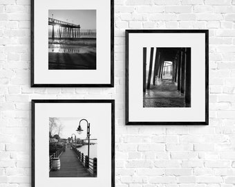 Wrightsville Beach Series | Black and White Photography | 3 Piece Wall Art | Above Bed Art  | Black & White Wall Art | Set of 3