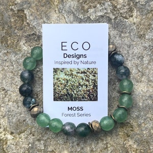 Moss Bracelet Moss Agate Nature Gift Faceted Green Jade Gold Hematite Gift for Gardener Hiking Jewelry Nature Jewelry image 2