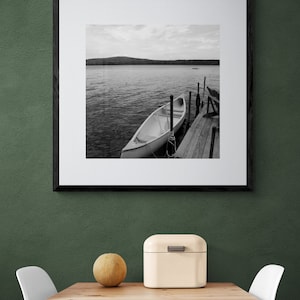 Canoe on a Lake Print Black and White Photograph Printable Wall Art Instant Download Fine Art Photography Maine Lake Photography image 8