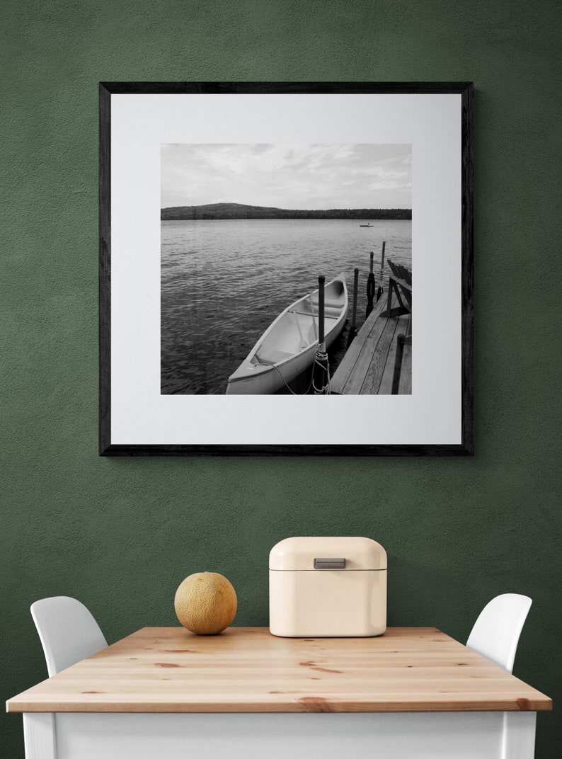 Canoe on a Lake Print Black and White Photograph Printable Wall Art Instant Download Fine Art Photography Maine Lake Photography image 8