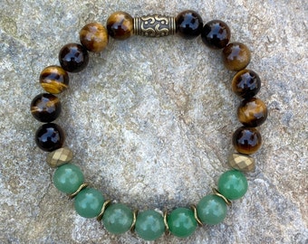 Fern Bracelet | Nature Gift | Antique Brass |  Green Aventurine |  Tiger's Eye | Forest Bracelet | Hiking Jewelry | Nature Jewelry