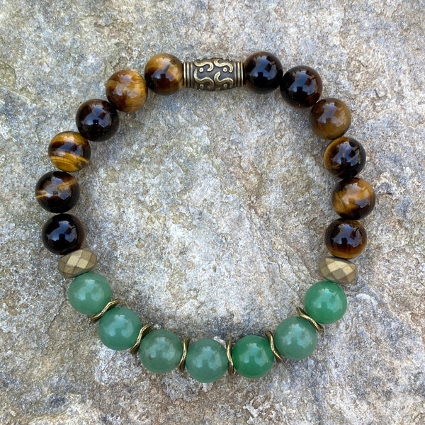 Fern Bracelet | Nature Gift | Antique Brass |  Green Aventurine |  Tiger's Eye | Forest Bracelet | Hiking Jewelry | Nature Jewelry