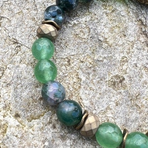 Moss Bracelet Moss Agate Nature Gift Faceted Green Jade Gold Hematite Gift for Gardener Hiking Jewelry Nature Jewelry image 7