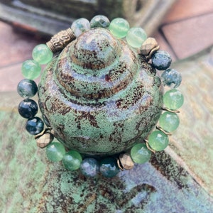 Moss Bracelet Moss Agate Nature Gift Faceted Green Jade Gold Hematite Gift for Gardener Hiking Jewelry Nature Jewelry image 4