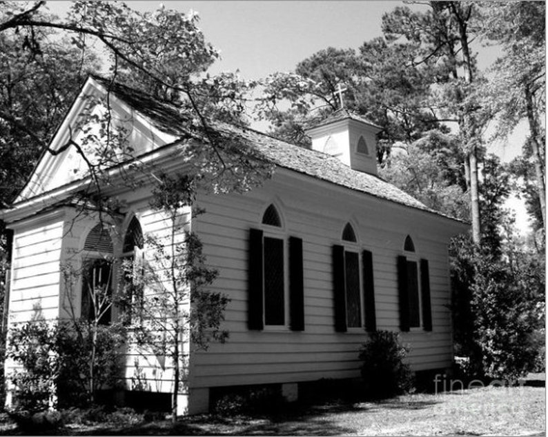 Lebanon Chapel, Airlie Gardens, Wilmington, NC, Black and White Photography, North Carolina Gifts, Church Wall Art, Officiant Gift image 2