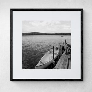 Canoe on a Lake Print Black and White Photograph Printable Wall Art Instant Download Fine Art Photography Maine Lake Photography image 2