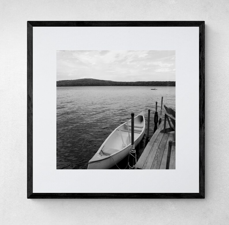 Canoe on a Lake Print Black and White Photograph Printable Wall Art Instant Download Fine Art Photography Maine Lake Photography image 2