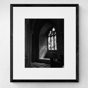Stained Glass, National Cathedral | Black and White Photography | Officiant Gift | Stained Glass Art | Above Bed Art | Minimalist Room Decor