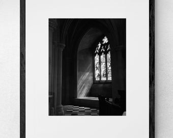 Stained Glass, National Cathedral | Black and White Photography | Officiant Gift | Stained Glass Art | Above Bed Art | Minimalist Room Decor